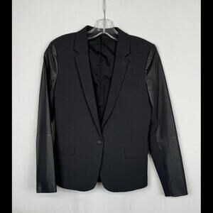 The Kooples Leather Sleeve Single Button Blazer Jacket Black Size 36, US 6